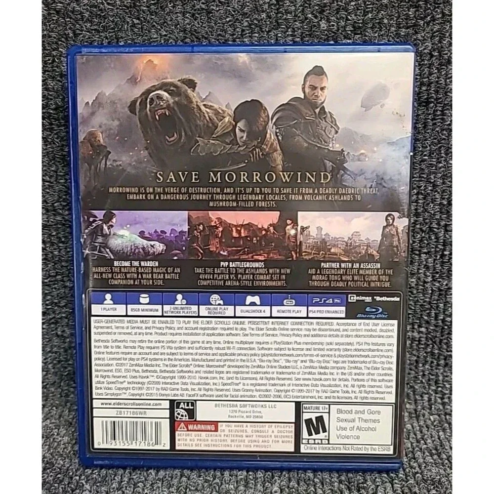 PS4 The Elder Scrolls Online: Morrowind - Sony PlayStation 4 No Manual Tested